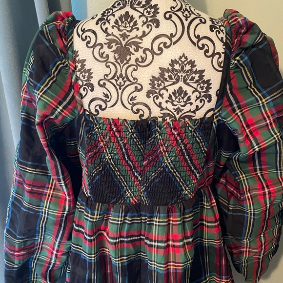 J. Crew Women's Puff Sleeve Mini Dress in Stewart Plaid Holiday Christmas Size 8 - Picture 12 of 15